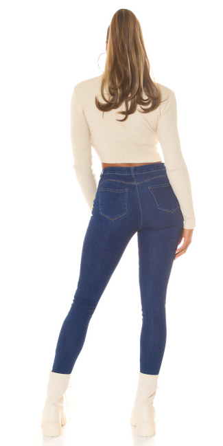 Hoge taille push-up jeans met knopen blauw
